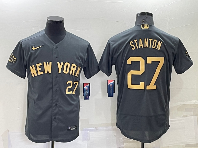 Men's New York Yankees #27 Giancarlo Stanton 2022 All-Star Charcoal Flex Base Stitched Baseball Jersey